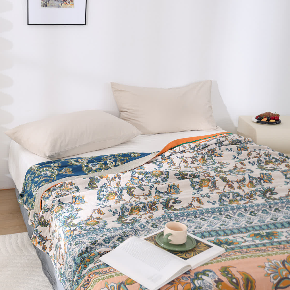 Coperta comoda in garza di cotone con motivo floreale retrò