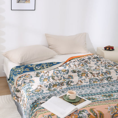 Coperta comoda in garza di cotone con motivo floreale retrò