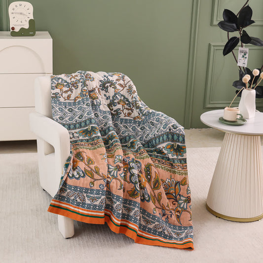 Coperta comoda in garza di cotone con motivo floreale retrò