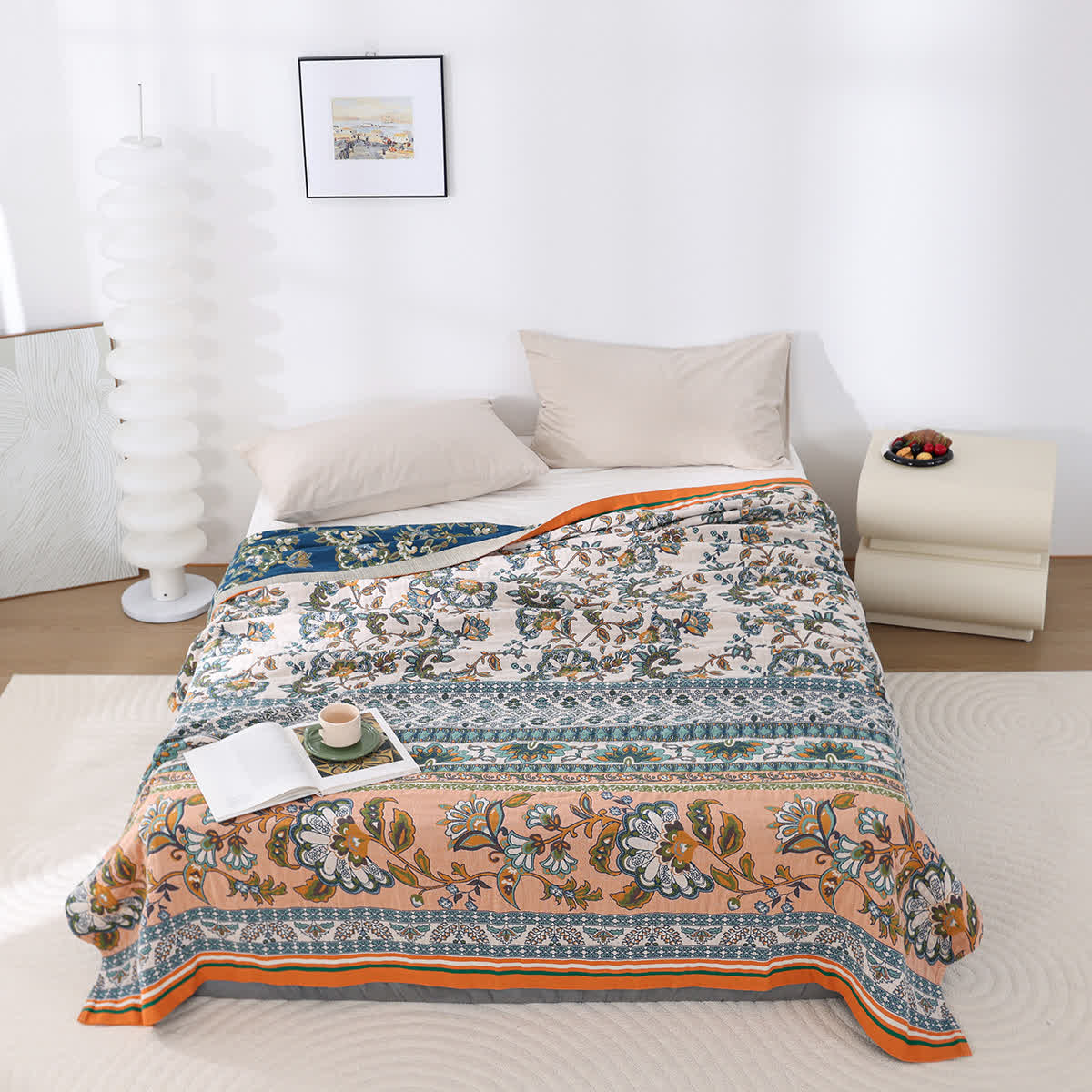 Coperta comoda in garza di cotone con motivo floreale retrò