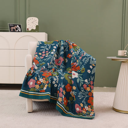 Coperta morbida in garza di cotone con fiori luminosi
