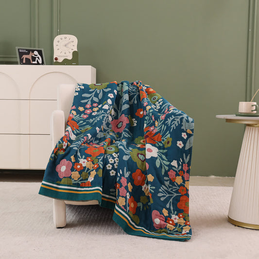 Coperta morbida in garza di cotone con fiori luminosi
