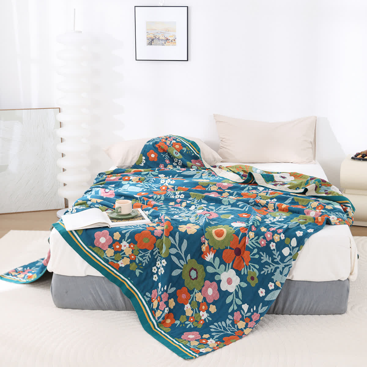 Coperta morbida in garza di cotone con fiori luminosi