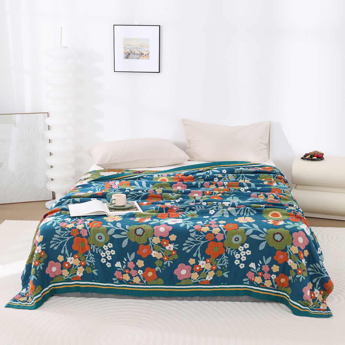 Coperta morbida in garza di cotone con fiori luminosi