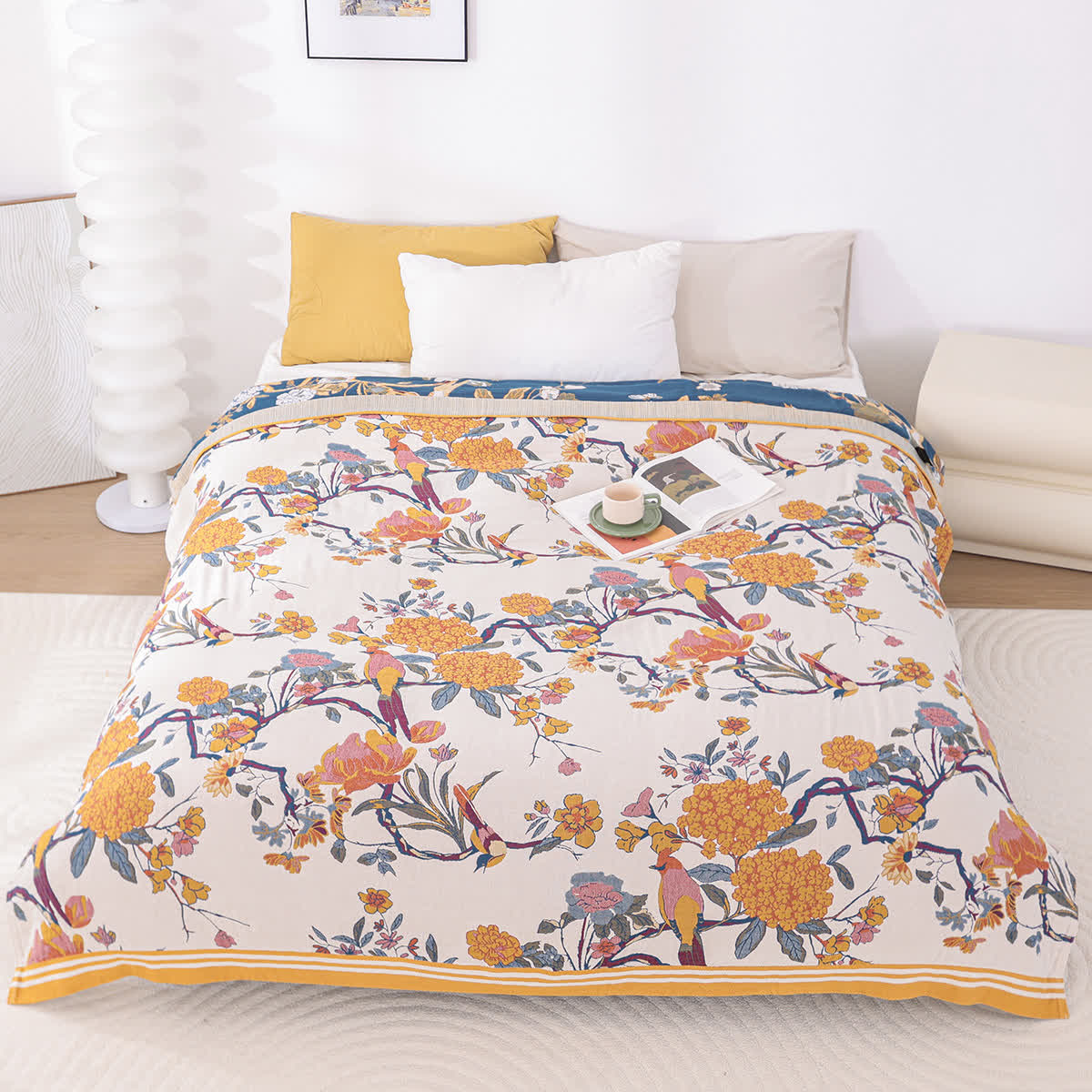 Coperta leggera in garza di cotone con fiori in fiore