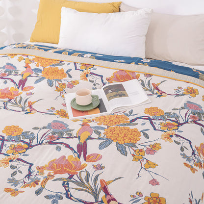 Coperta leggera in garza di cotone con fiori in fiore
