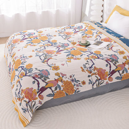 Coperta leggera in garza di cotone con fiori in fiore