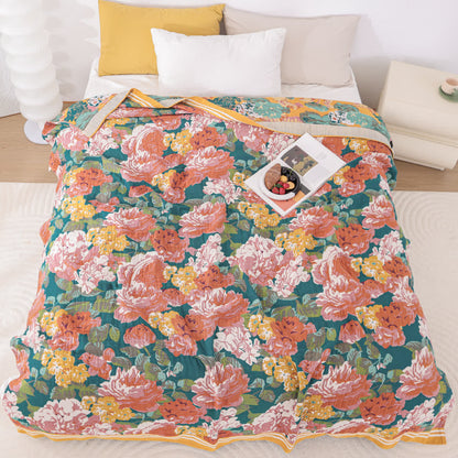 Elegante coperta in garza di cotone rosa brillante