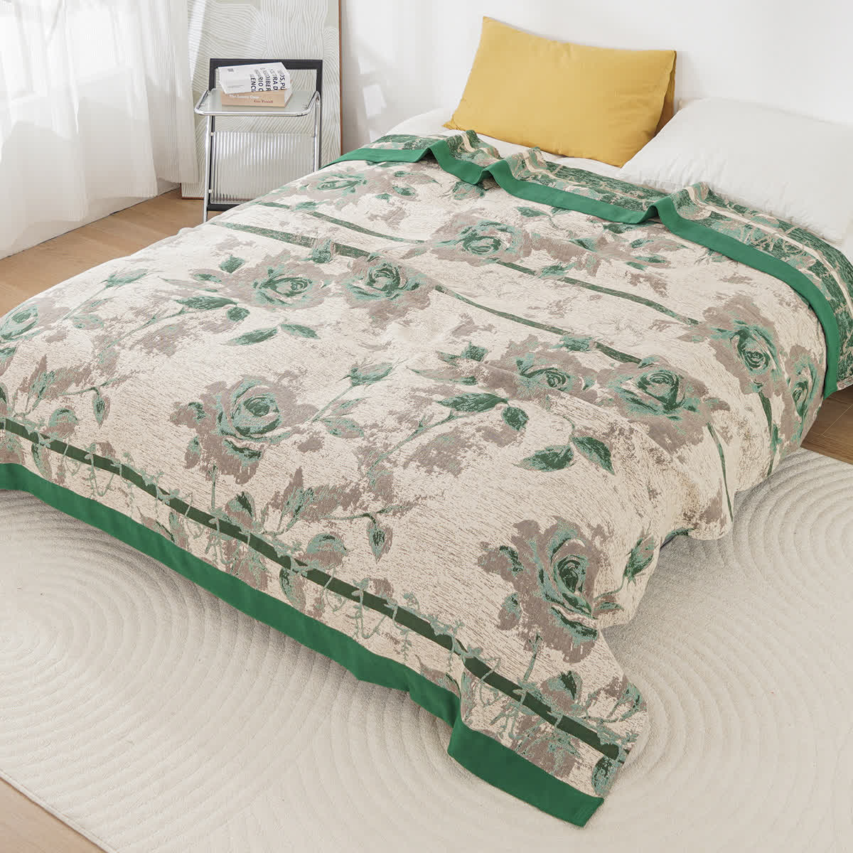 Coperta comoda in garza di cotone con stampa a rose
