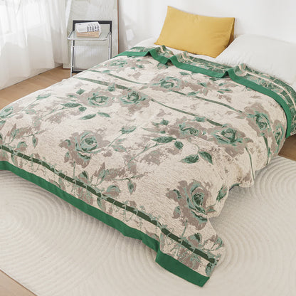 Coperta comoda in garza di cotone con stampa a rose