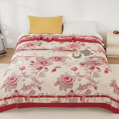 Coperta comoda in garza di cotone con stampa a rose