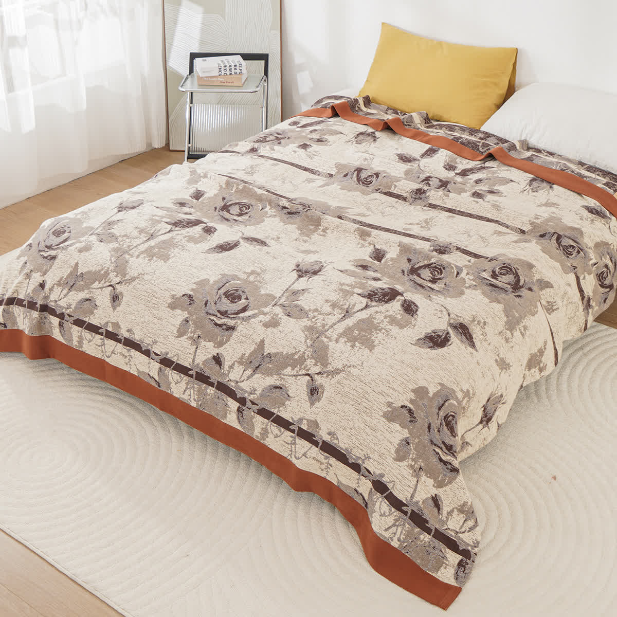 Coperta comoda in garza di cotone con stampa a rose