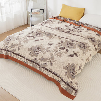 Coperta comoda in garza di cotone con stampa a rose