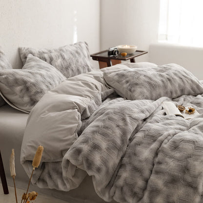 Set di biancheria da letto in velluto morbido sfumato semplice (4 pezzi)