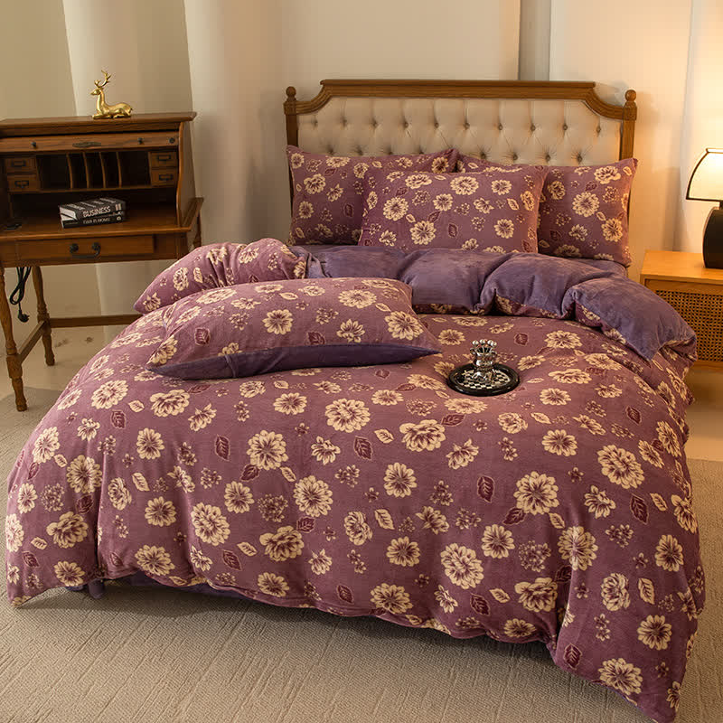 Elegante set di biancheria da letto in velluto floreale e confortevole (4 pezzi)