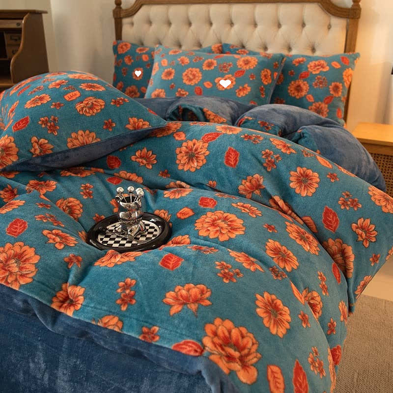 Elegante set di biancheria da letto in velluto floreale e confortevole (4 pezzi)