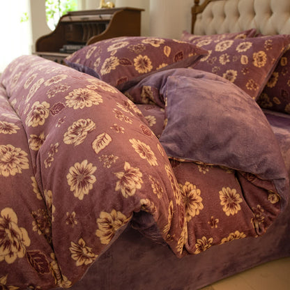 Elegante set di biancheria da letto in velluto floreale e confortevole (4 pezzi)