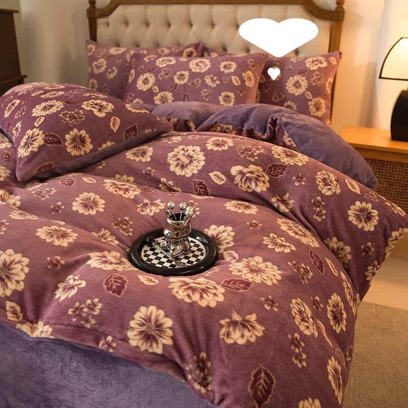 Elegante set di biancheria da letto in velluto floreale e confortevole (4 pezzi)