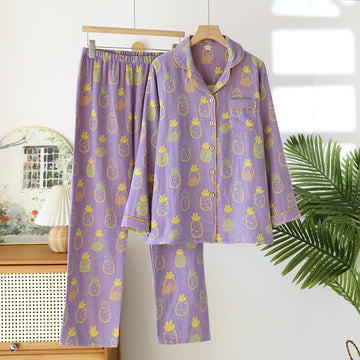 Pigiama in puro cotone con motivo ananas jacquard