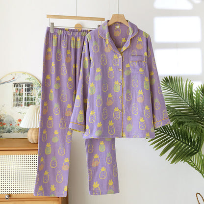 Pigiama in puro cotone con motivo ananas jacquard