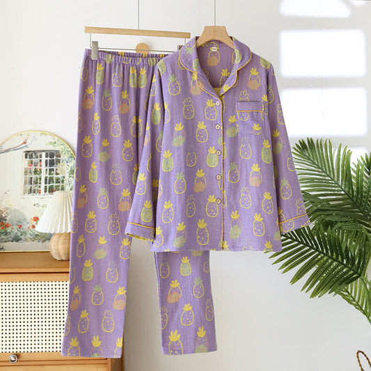 Pigiama in puro cotone con motivo ananas jacquard