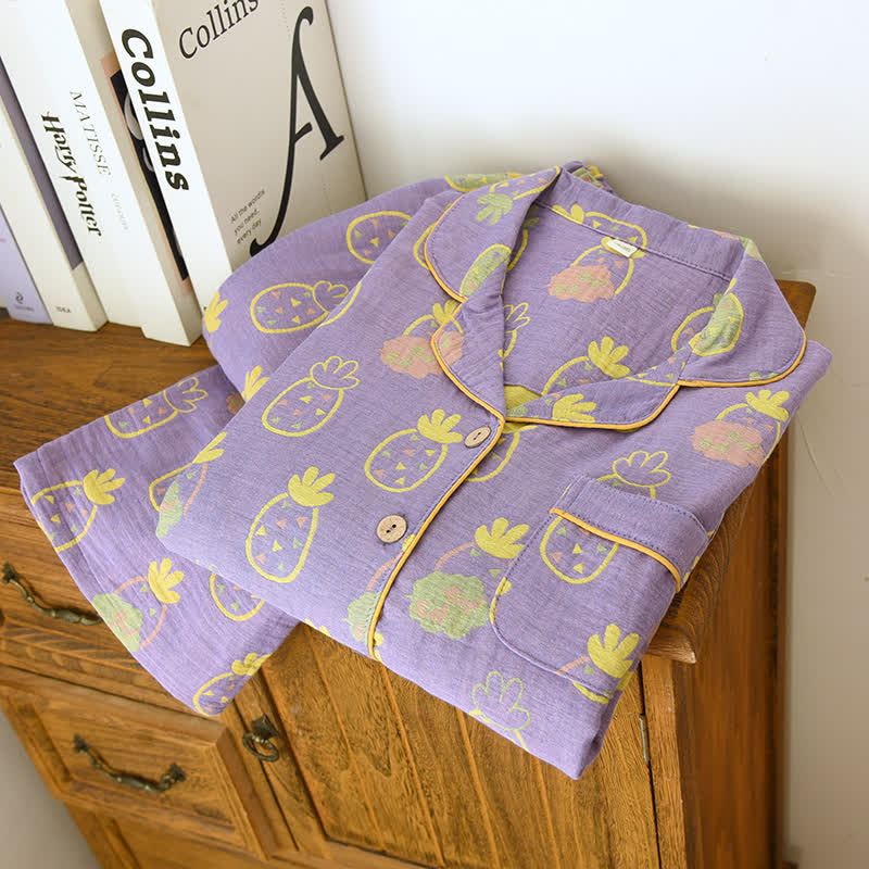 Pigiama in puro cotone con motivo ananas jacquard