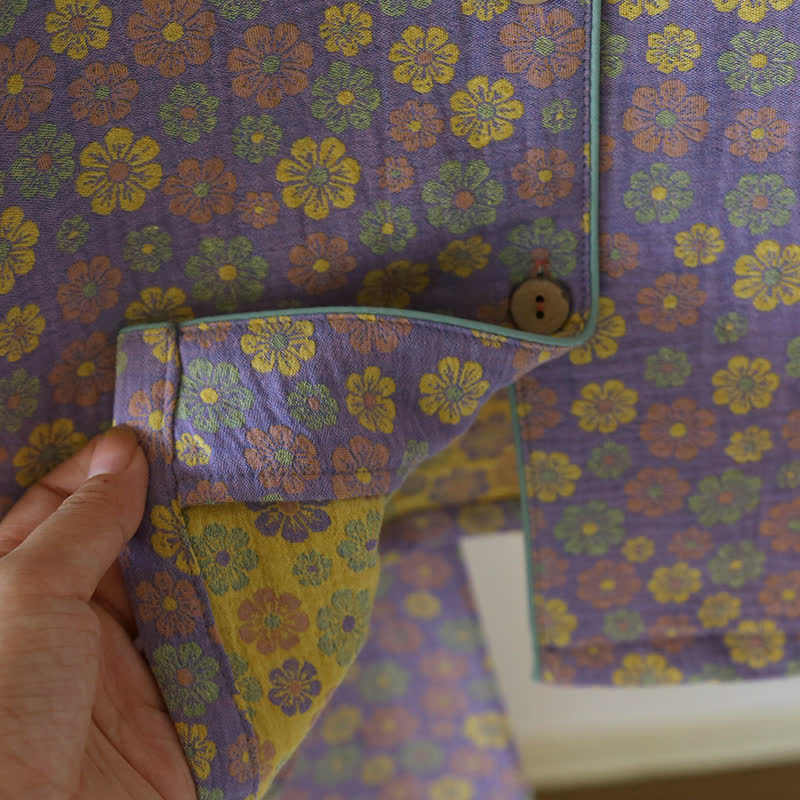 Pigiama in cotone con motivo floreale in jacquard