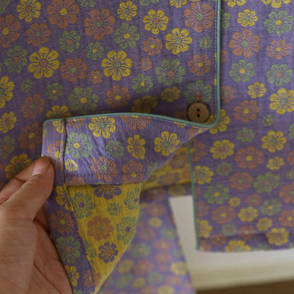 Pigiama in cotone con motivo floreale in jacquard