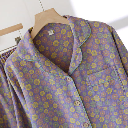 Pigiama in cotone con motivo floreale in jacquard