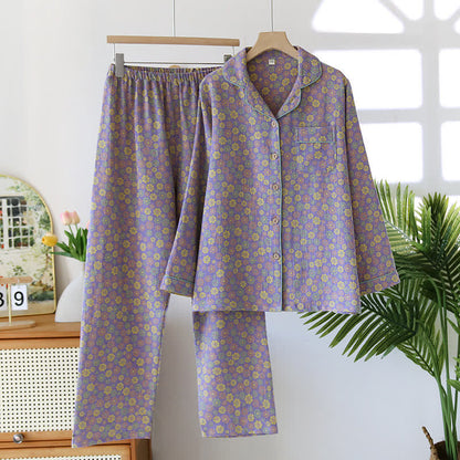 Pigiama in cotone con motivo floreale in jacquard