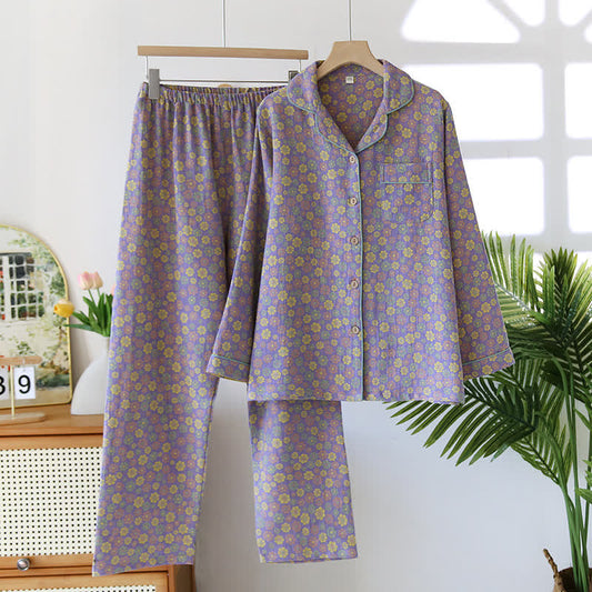 Pigiama in cotone con motivo floreale in jacquard