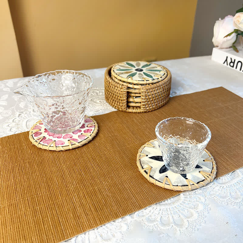 Sottobicchiere decorativo in rattan intrecciato stile fattoria