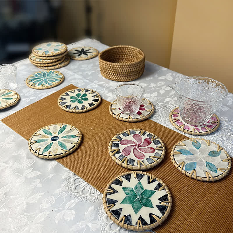 Sottobicchiere decorativo in rattan intrecciato stile fattoria