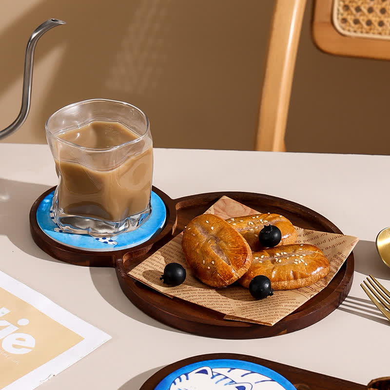 Vassoio per colazione e snack in legno a forma di simpatico gatto