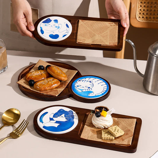 Vassoio per colazione e snack in legno a forma di simpatico gatto