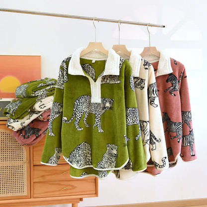 Pigiama in flanella con stampa animalier