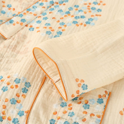 Pigiama a maniche lunghe in kimono di cotone con stampa floreale
