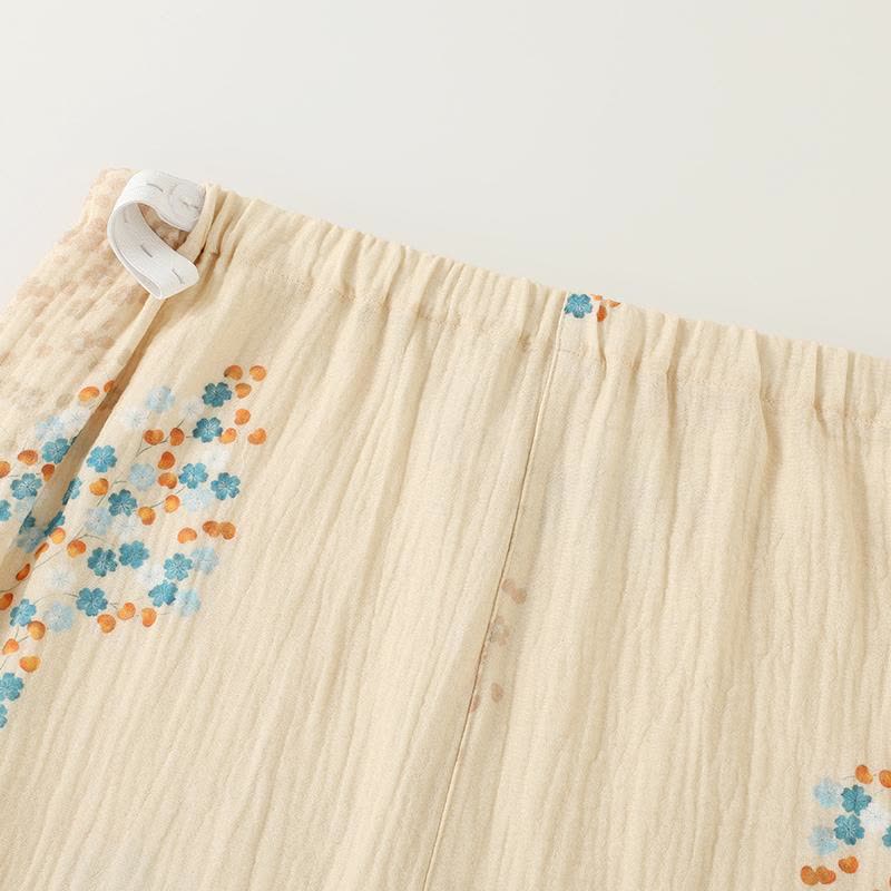 Pigiama a maniche lunghe in kimono di cotone con stampa floreale