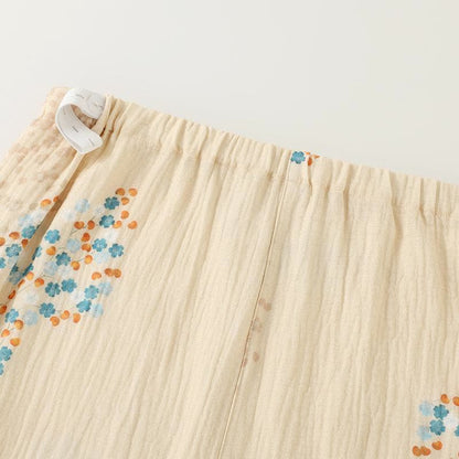 Pigiama a maniche lunghe in kimono di cotone con stampa floreale