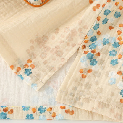 Pigiama a maniche lunghe in kimono di cotone con stampa floreale