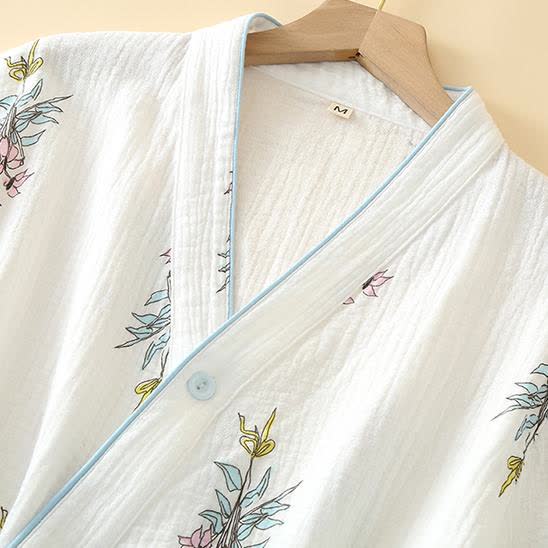 Pigiama in garza di cotone con kimono floreale Lily