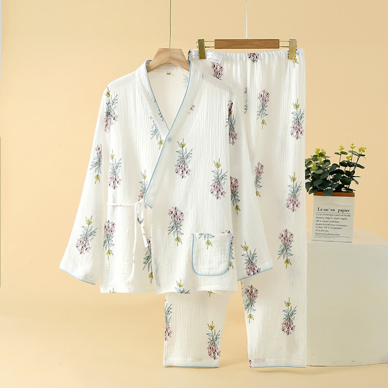 Pigiama in garza di cotone con kimono floreale Lily