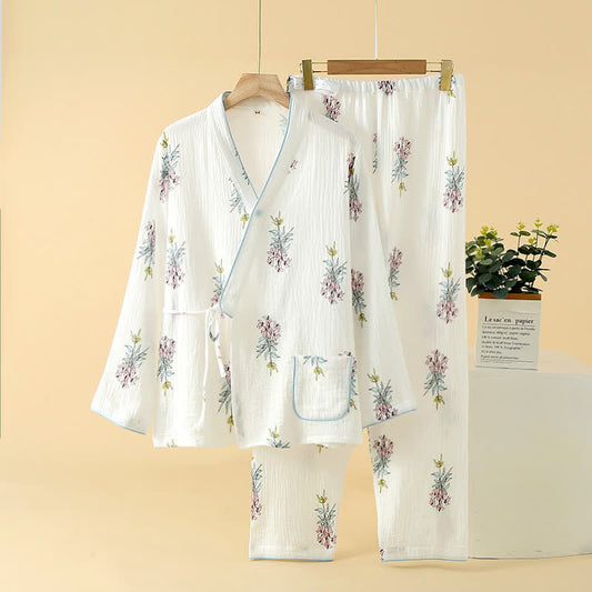 Pigiama in garza di cotone con kimono floreale Lily