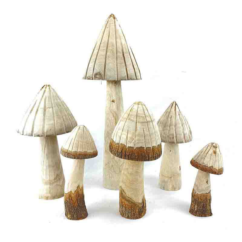 Ornamenti decorativi in legno a forma di fungo (3 pezzi)