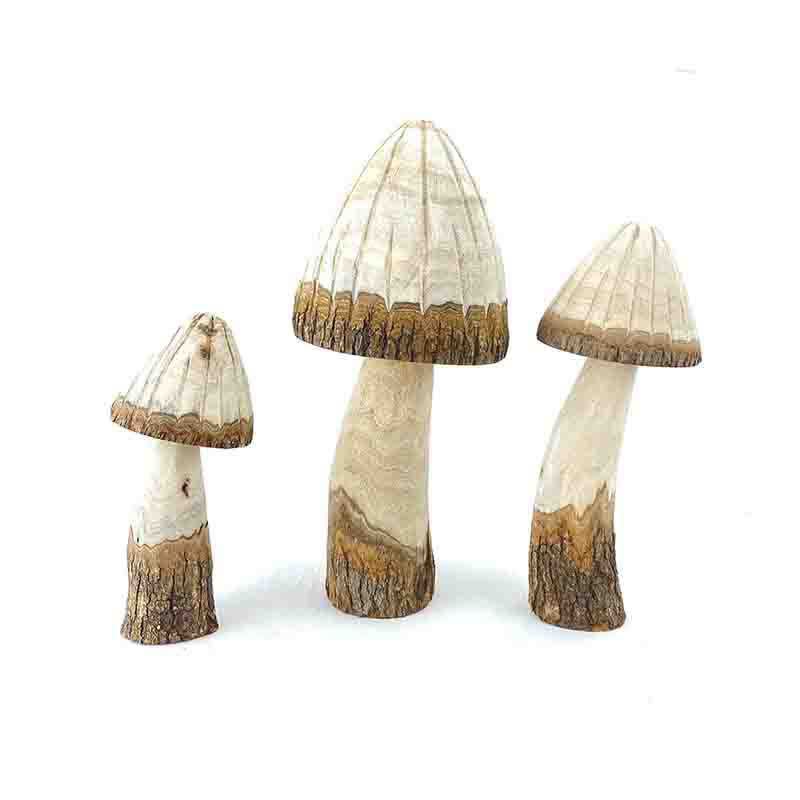 Ornamenti decorativi in legno a forma di fungo (3 pezzi)