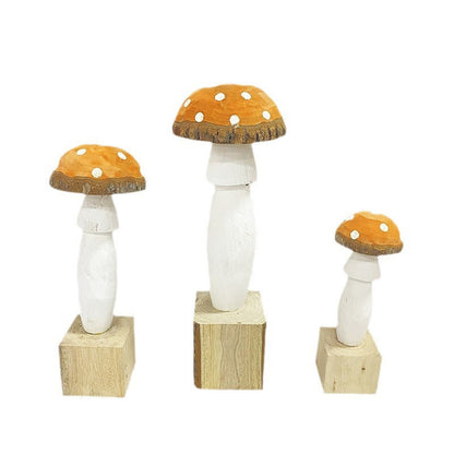 Ornamenti decorativi in legno a forma di fungo (3 pezzi)
