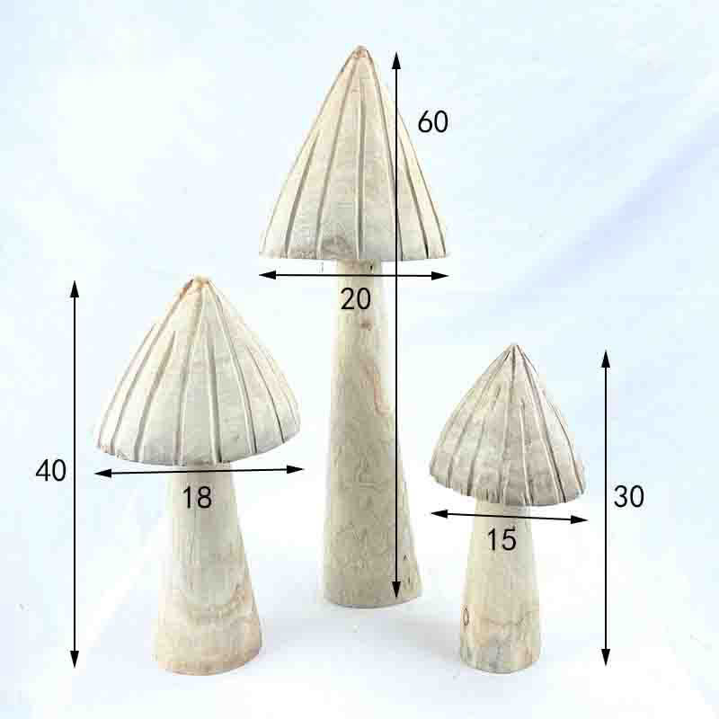 Ornamenti decorativi in legno a forma di fungo (3 pezzi)