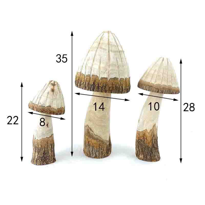 Ornamenti decorativi in legno a forma di fungo (3 pezzi)
