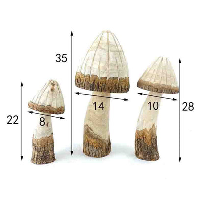 Ornamenti decorativi in legno a forma di fungo (3 pezzi)