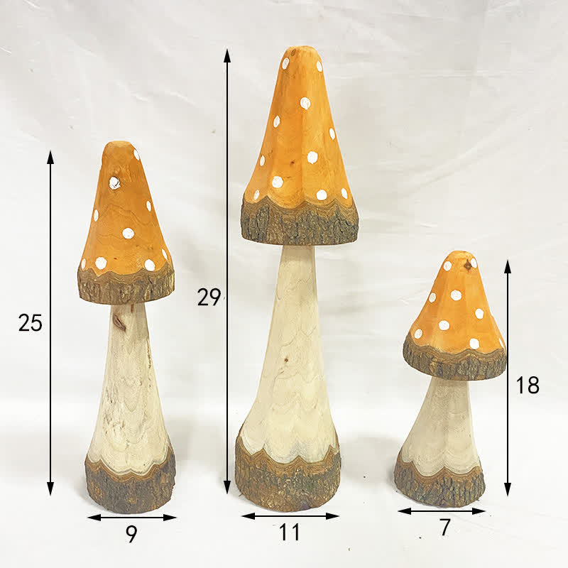 Ornamenti decorativi in legno a forma di fungo (3 pezzi)